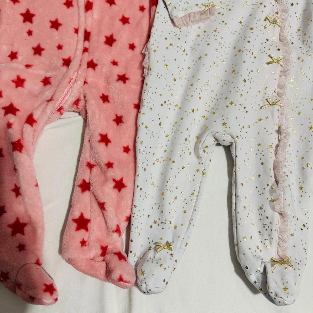 6M Little Me Baby Girl Footed Pajamas Set 2pc Pink‎ Fleece Elephant Gold Star
